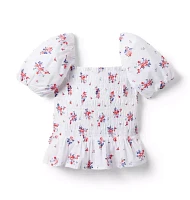 Floral Smocked Bubble Sleeve Top