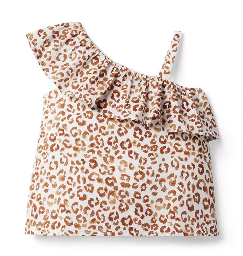 Leopard Ruffle Shoulder Top