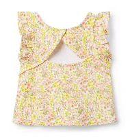 Floral Ruffle Sleeve French Terry Top