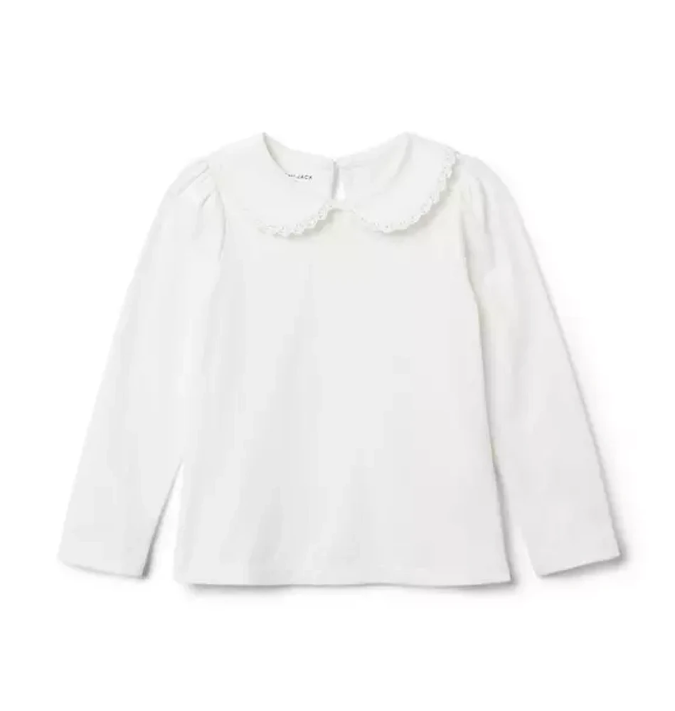 Lace Trim Collar Jersey Top