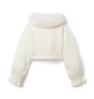 Faux Fur Collar Cropped Cardigan