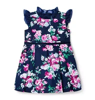 Floral Satin Ruffle Dress