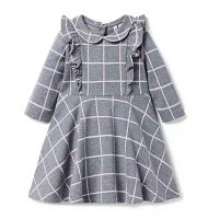 Windowpane Ruffle Jacquard Dress