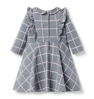 Windowpane Ruffle Jacquard Dress