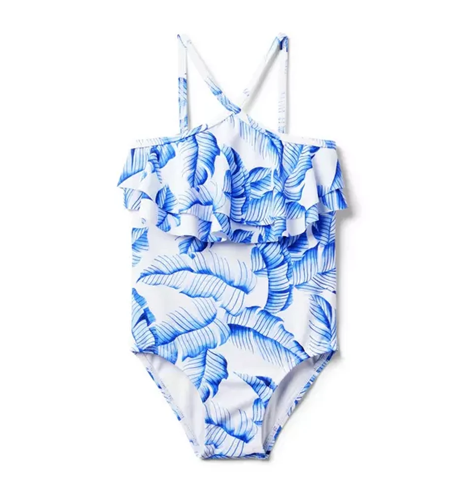 Recycled Palm Ruffle Halter Swimsuit