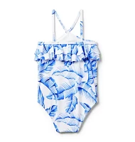 Recycled Palm Ruffle Halter Swimsuit