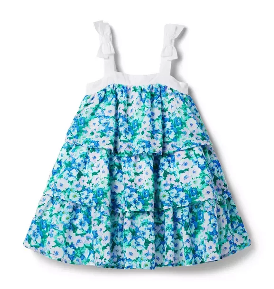 Floral Bow Strap Tiered Dress