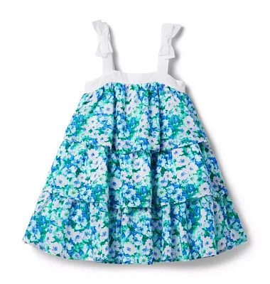 Floral Bow Strap Tiered Dress