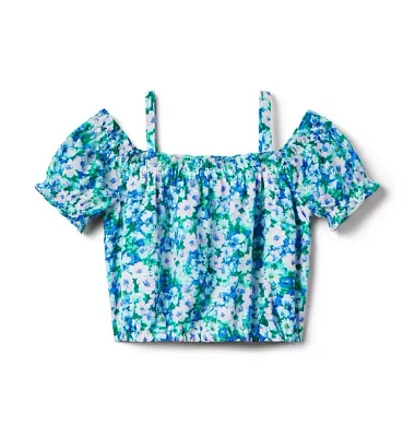 Floral Cold Shoulder Chiffon Top