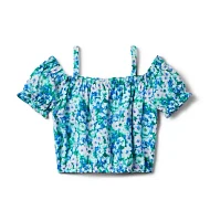 Floral Cold Shoulder Chiffon Top