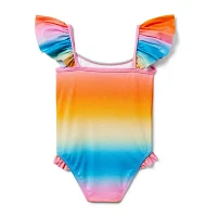 Recycled Rainbow Ruffle Swimsuit