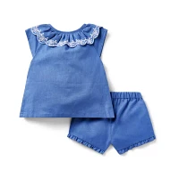 Baby Eyelet Collared Matching Set