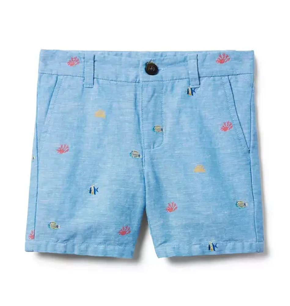 Coral Fish Linen-Cotton Short