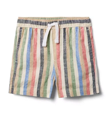 Striped Linen-Cotton Pull-On Short