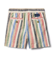 Striped Linen-Cotton Pull-On Short