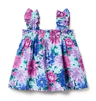 Floral Ruffle Strap Smocked Top