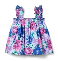 Floral Ruffle Strap Smocked Top