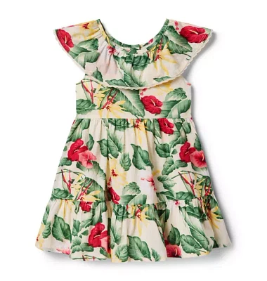 Tropical Floral Ruffle Dress