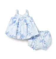 Baby Palm Toile Linen-Cotton Matching Set