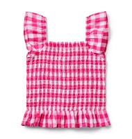 Gingham Smocked Ruffle Top