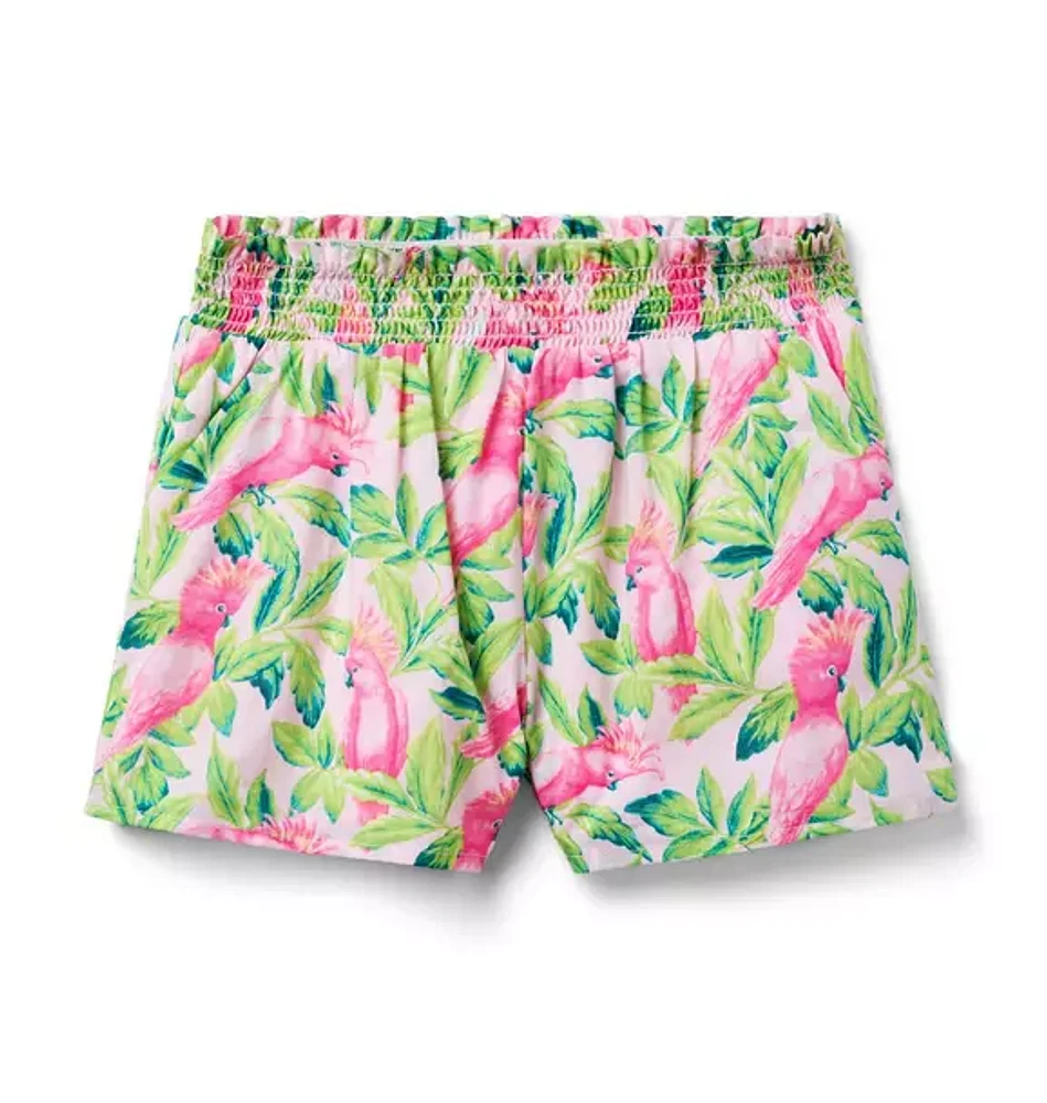 Tropical Bird Smocked Waist Short