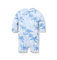 Baby Recycled Palm Toile Rash Guard Swimsuit