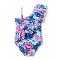 Recycled Floral Ruffle Shoulder Swimsuit