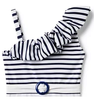 Recycled Striped Ruffle Shoulder Swimsuit