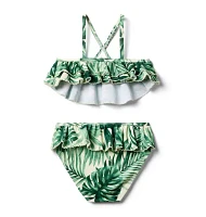 Recycled Palm Ruffle Halter 2-Piece Swimsuit