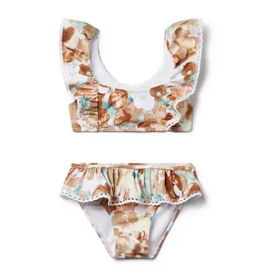 Recycled Watercolor Floral Ruffle 2-Piece Swimsuit