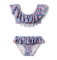 Recycled Floral Ruffle 2-Piece Swimsuit