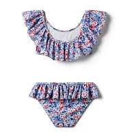 Recycled Floral Ruffle 2-Piece Swimsuit