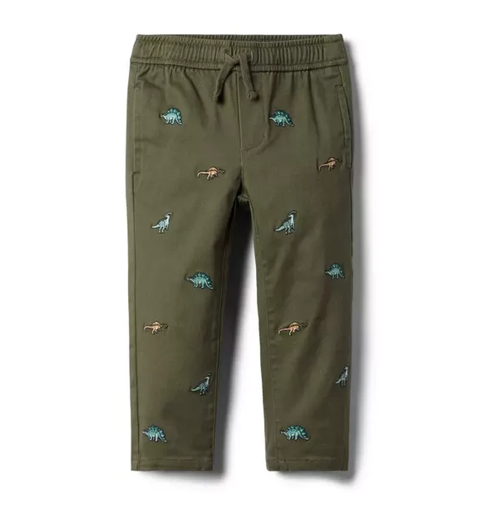 Embroidered Dinosaur Twill Jogger