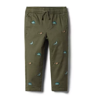 Embroidered Dinosaur Twill Jogger