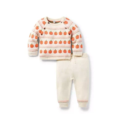 Baby Pumpkin Fair Isle Matching Sweater Set