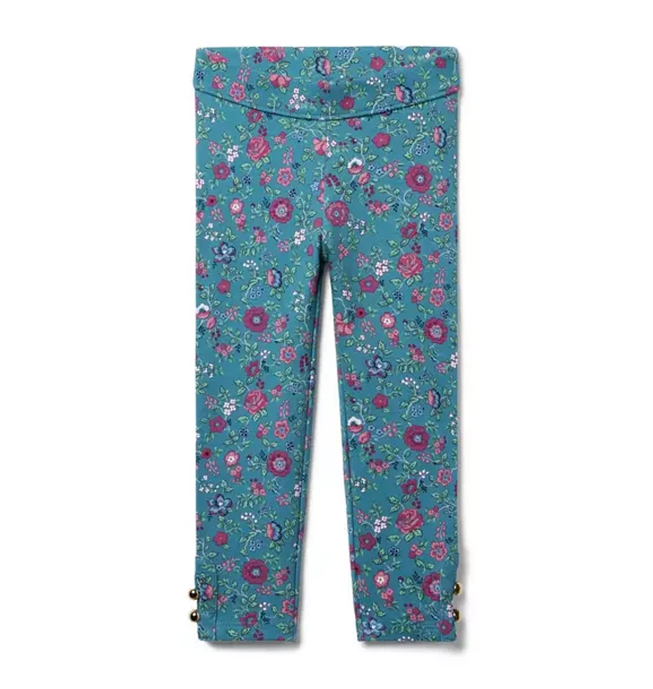 Ditsy Floral Button Cuff Ponte Pant