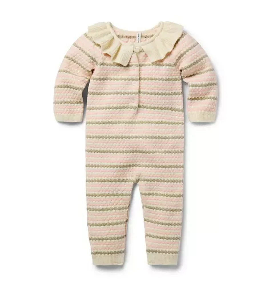 Baby Striped Ruffle Collared One-Piece