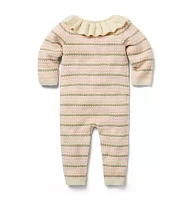 Baby Striped Ruffle Collared One-Piece