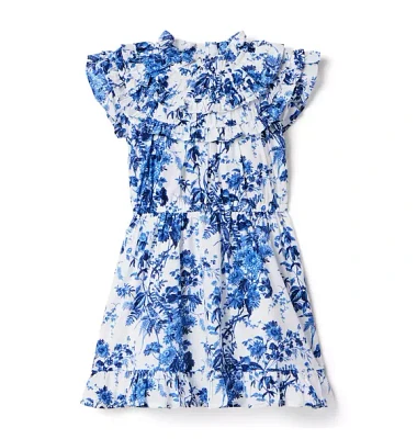 Floral Toile Ruffle Dress