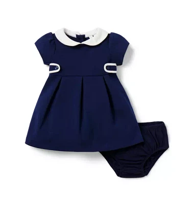 Baby Pleated Collared Ponte Dress