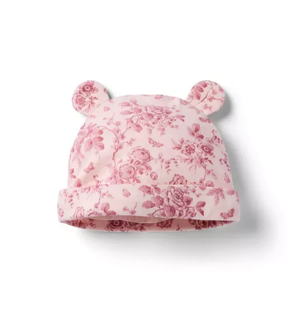 Baby Floral Toile Bear Ear Beanie