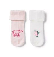 Baby Bear And Flower Sock 2-Pack