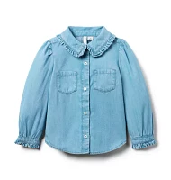 Denim Ruffle Collar Top