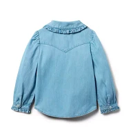 Denim Ruffle Collar Top