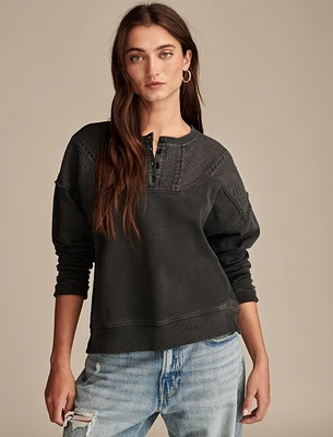 PINTUCK HENLEY SWEATSHIRT