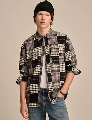 JACQUARD DOUBLE WEAVE PATCHWORK LONG SLEEVE SHIRT