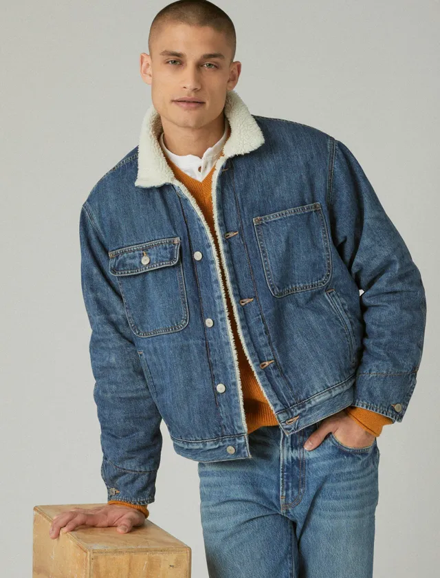 FAUX SHEARLING LINED DENIM TRUCKER JACKET