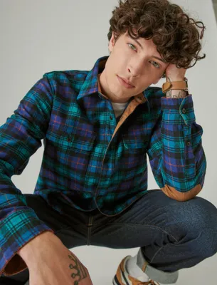 GUINNESS WOOL PLAID OVER SHIRT WITH ELBOW PATCH