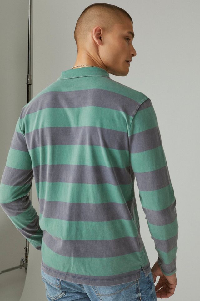 LUCKY Sueded jersey long sleeve rugby stripe polo | Metropolis at Metrotown