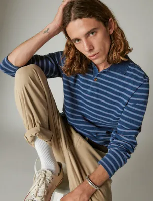 INDIGO PIQUE STRIPE POLO